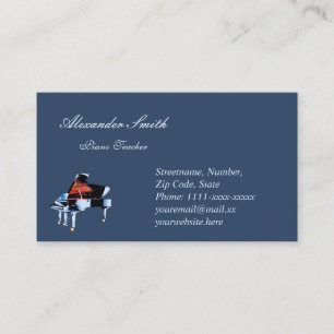 Carte De Visite Professeur de musique piano élégant bleu