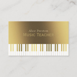 Carte De Visite Professeur de musique   Piano en or élégant