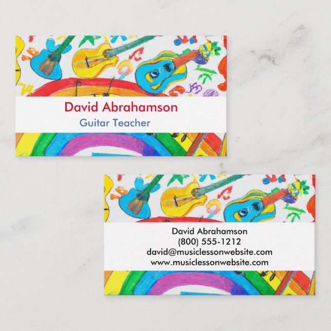 Carte De Visite Professeur de musique Professeur de guitare Profes (Devant / Derrière)