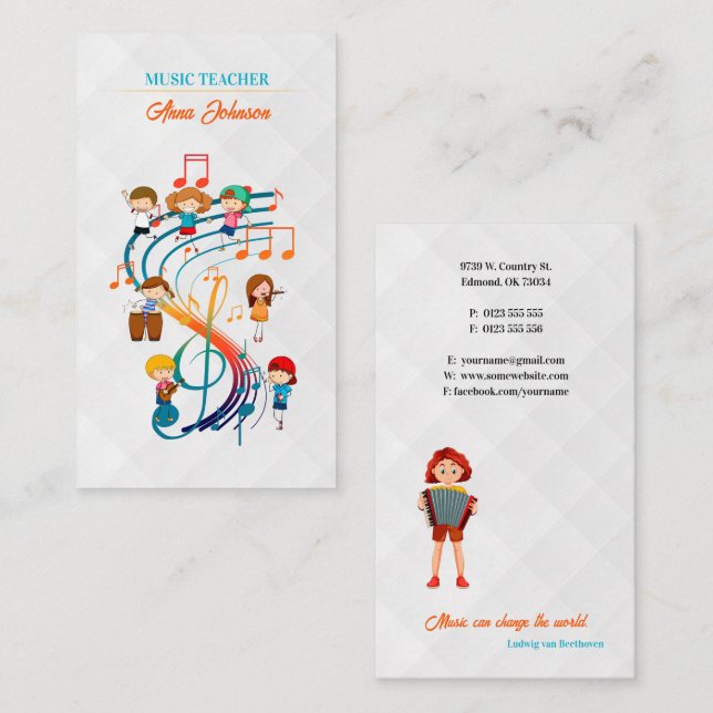 Carte De Visite Professeur de musique | Professionnel (Devant / Derrière)