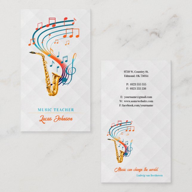 Carte De Visite Professeur de musique | Professionnel (Devant / Derrière)
