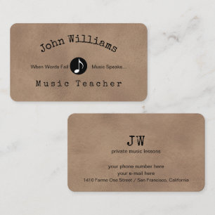 Carte De Visite Professeur de musique rustique cool marron vieux