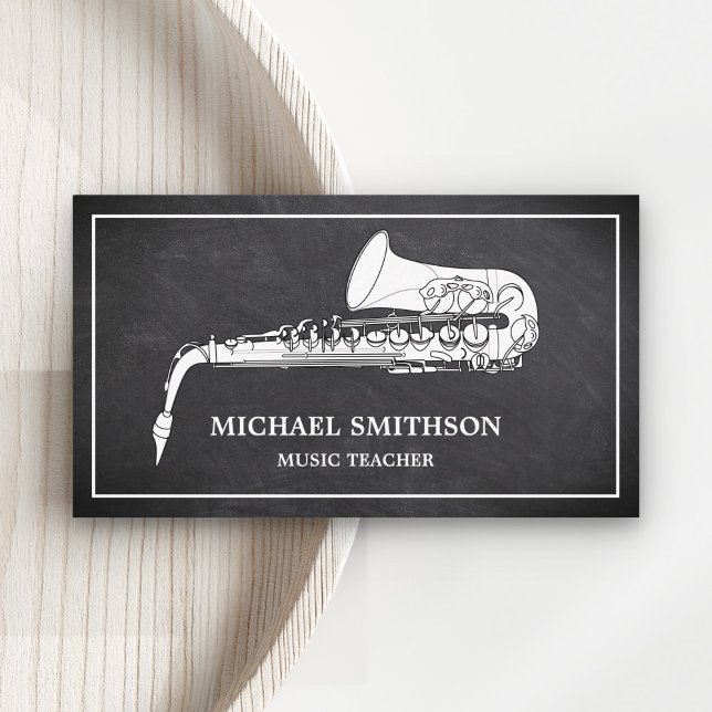 Carte De Visite Professeur de Musique Saxophone Tableau Noir Blanc (Créateur téléchargé)