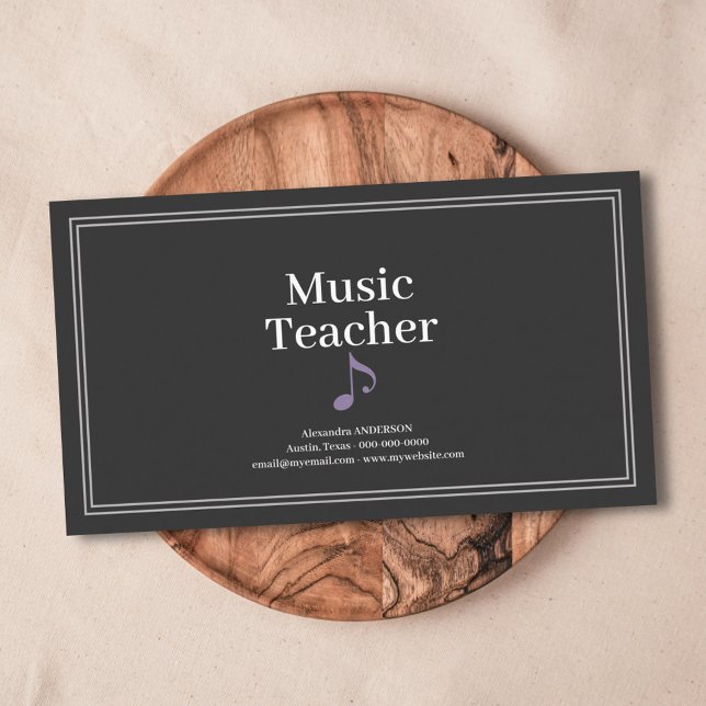 Carte De Visite Professeur de Musique Simple (Simple Music Teacher Business Card)