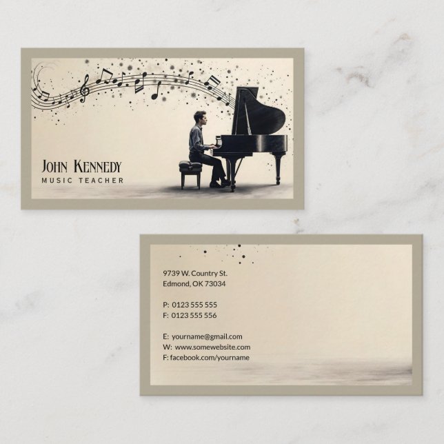 Carte De Visite Professeur de musique | Touches de piano (Devant / Derrière)
