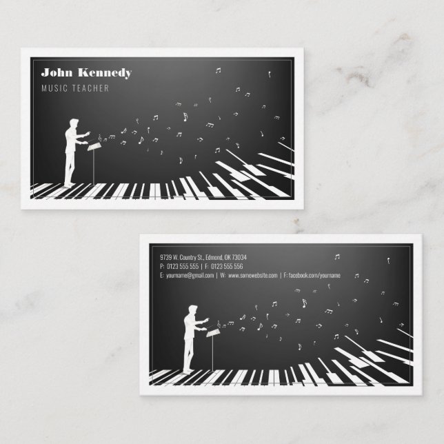 Carte De Visite Professeur de musique | Touches de piano (Devant / Derrière)