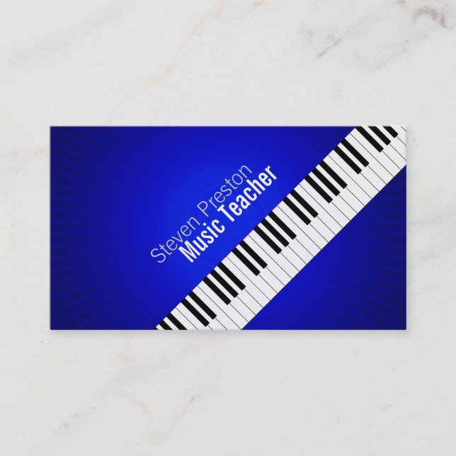 Carte De Visite Professeur de musique | Touches de piano bleues (Devant)