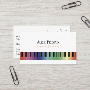 Carte De Visite Professeur de musique Touches de piano colorées