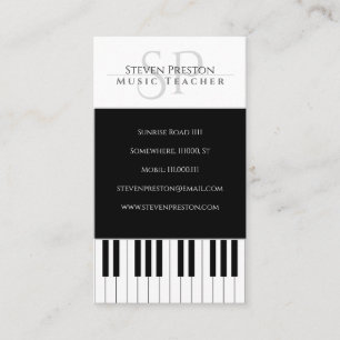 Carte De Visite Professeur de musique   Touches de piano noir blan