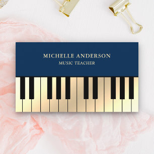 Carte De Visite Professeur de piano à clavier en bleu crème or Pia