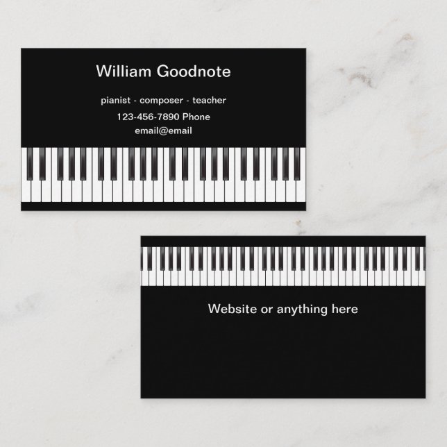 Carte De Visite Professeur de piano Compositeur Pianiste Thème (Devant / Derrière)