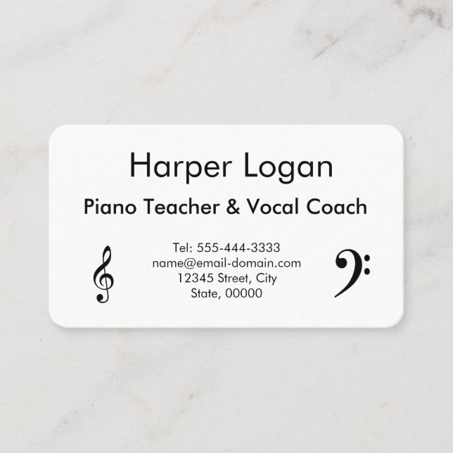 Carte De Visite Professeur de Piano et Coach Vocal (Devant)