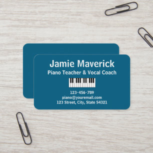 Carte De Visite Professeur de Piano et Coach Vocal Minimaliste Ble