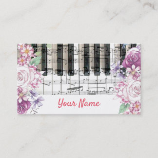 Carte De Visite professeur de piano floral