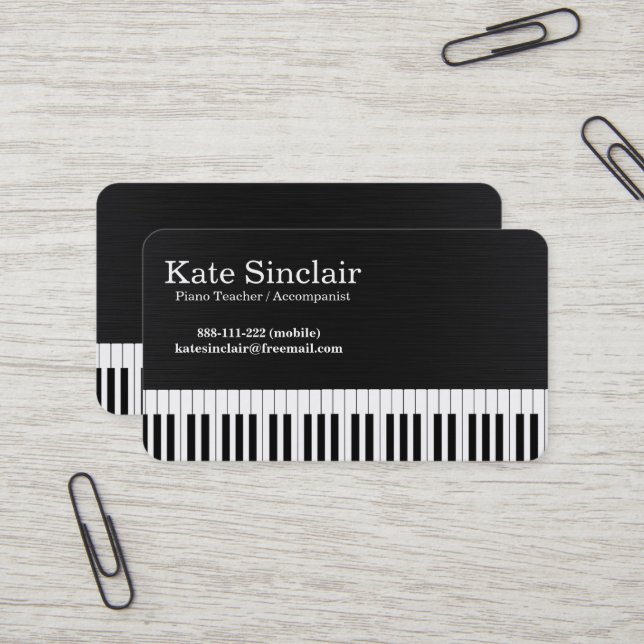Carte De Visite Professeur de piano professionnel de musique moder (Devant/Arrière en situation)