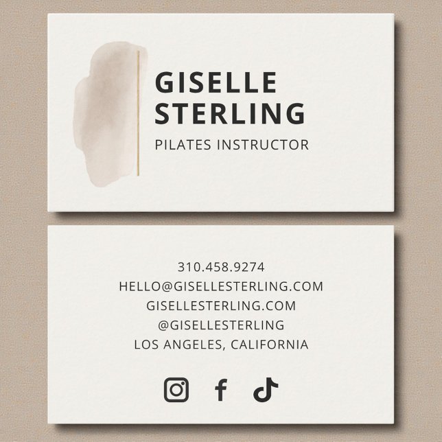 Carte De Visite Professeur de Pilates Aquarelle Beige Neutre (Créateur téléchargé)