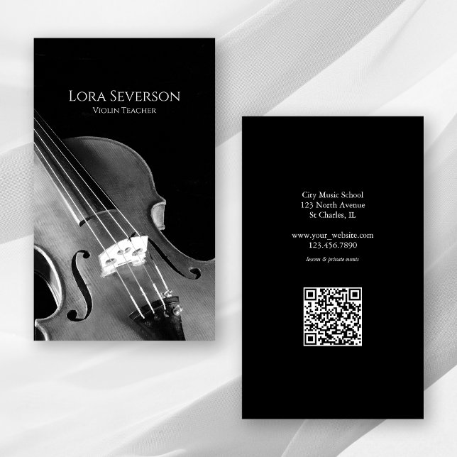 Carte De Visite Professeur de violon noir et blanc (Créateur téléchargé)