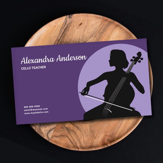 Carte De Visite Professeur de violoncelle - Violet (Cello Teacher - Purple Business Card)