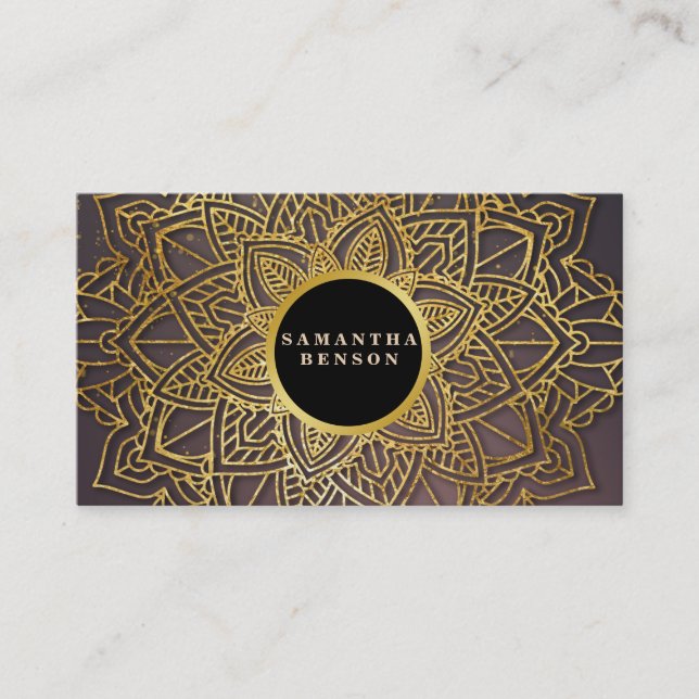 Carte De Visite Professeur de Yoga à Motif Mandala de Fleur d'Or (Devant)