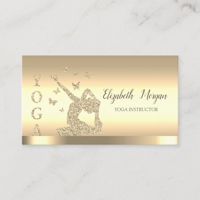 Carte De Visite Professeur de Yoga à Rayure Dorée Femmes Pailletée (Devant)