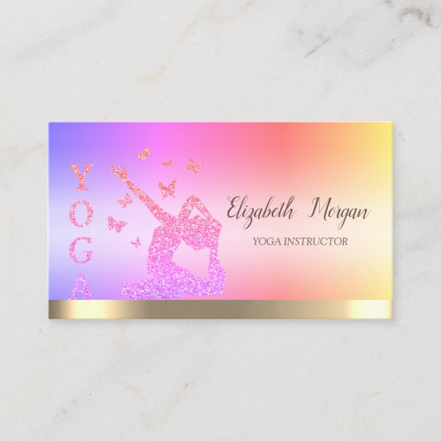 Carte De Visite Professeur de yoga à rayure dorée Paillettes roses (Devant)