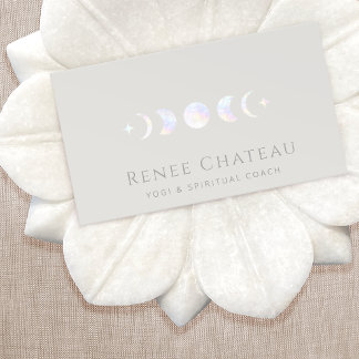 Carte De Visite professeur de Yoga avec lune effet irisé