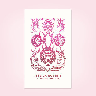 Carte De Visite Professeur de yoga bohème rose et bordeaux