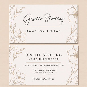 Carte De Visite Professeur de Yoga Botanique Moderne Rose et Noir