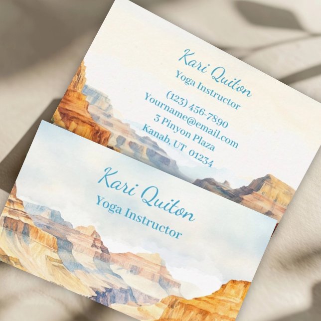 Carte De Visite Professeur de Yoga Canyon Aquarelle (Créateur téléchargé)