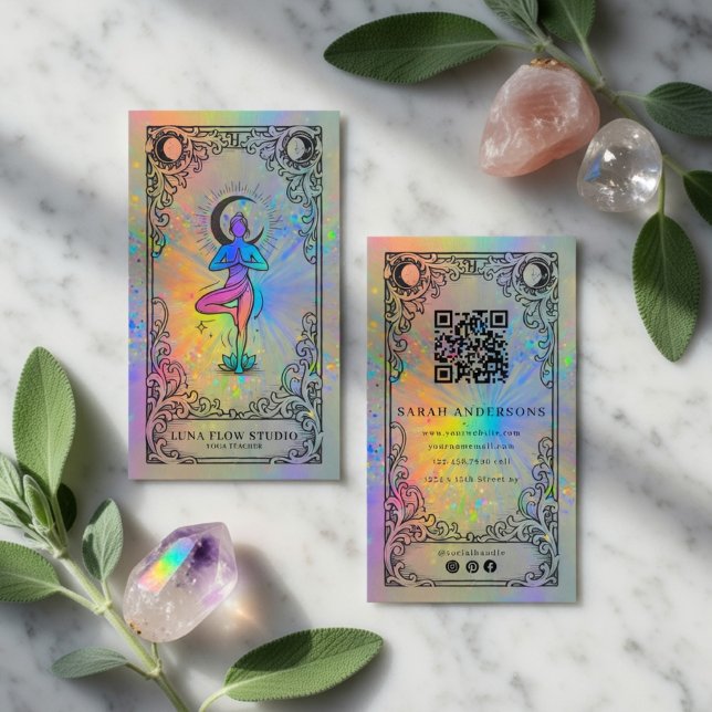 Carte De Visite Professeur de Yoga | Céleste Holographique (Créateur téléchargé)