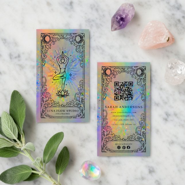 Carte De Visite Professeur de Yoga | Céleste Holographique (Créateur téléchargé)
