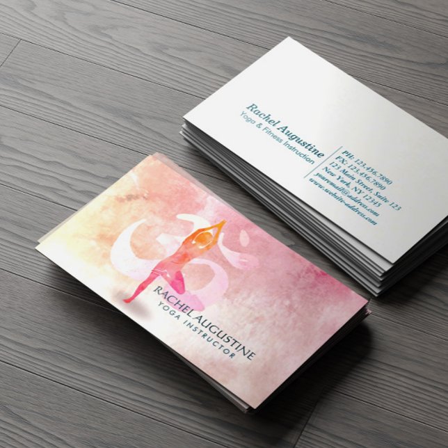 Carte De Visite Professeur de yoga de méditation à l'aquarelle Sym (Créateur téléchargé)