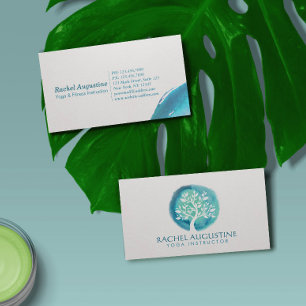 Carte De Visite Professeur de Yoga de Méditation d'Arbre à Aquarel
