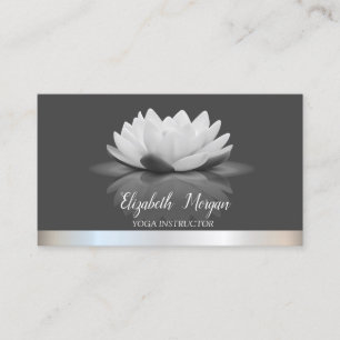 Carte De Visite Professeur de yoga élégant à rayure argentée Lotus