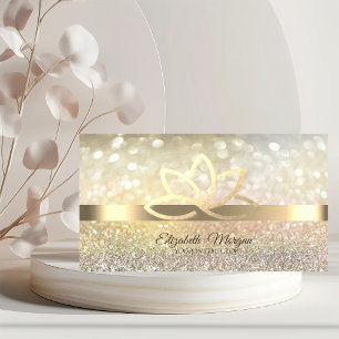Carte De Visite Professeur de yoga élégant au bokeh doré du lotus