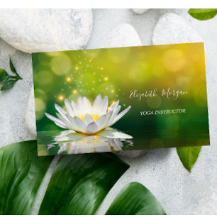 Carte De Visite Professeur de Yoga Élégant Moderne Blanc Lotus Dor