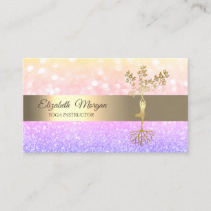 Carte De Visite Professeur de Yoga Elégant Ombre Bokeh Arbre Doré