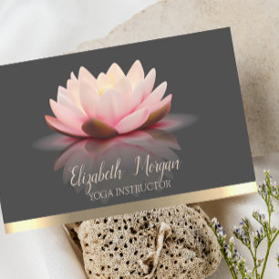 Carte De Visite Professeur de Yoga Élégante Rayure Dorée Lotus