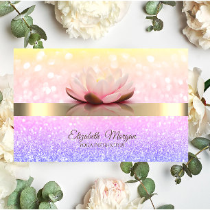 Carte De Visite Professeur de yoga Fleur de Lotus à rayure dorée B
