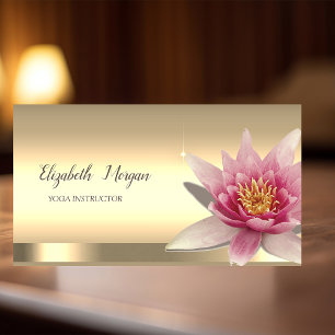 Carte De Visite Professeur de yoga fleur de lotus aquarelle or