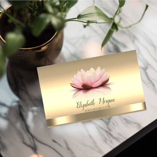 Carte De Visite Professeur de Yoga Fleur de Lotus d'Or (Créateur téléchargé)