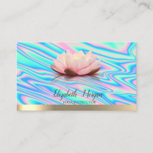 Carte De Visite Professeur de Yoga Fleur de Lotus Dorée Holographi