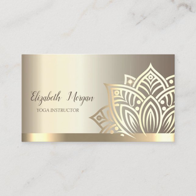 Carte De Visite Professeur de Yoga Fleur de Lotus en Or Chic (Devant)