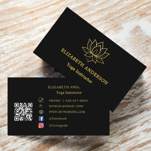 Carte De Visite Professeur de Yoga fleur de lotus en or noir