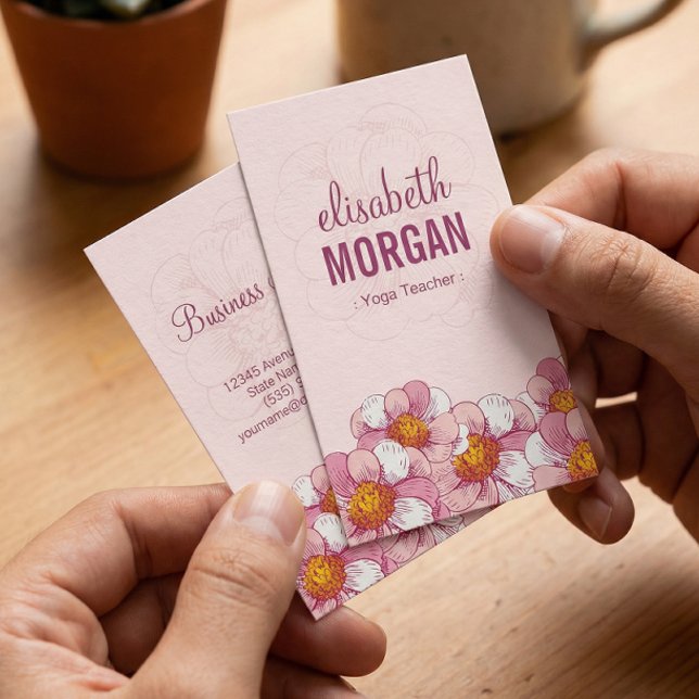 Carte De Visite Professeur de yoga - Fleurs de Boutique Rose (Créateur téléchargé)