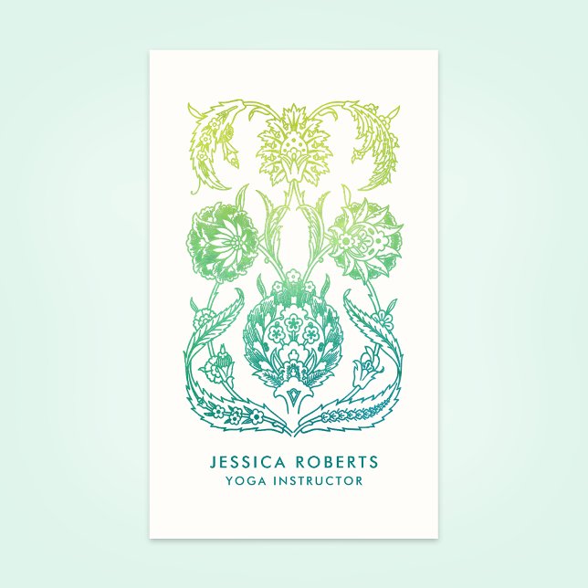 Carte De Visite Professeur de Yoga Floral Boho Sarcelle et Vert Ci (Créateur téléchargé)