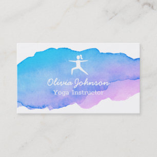 Carte De Visite Professeur de yoga freelance rose aquarelle tendan
