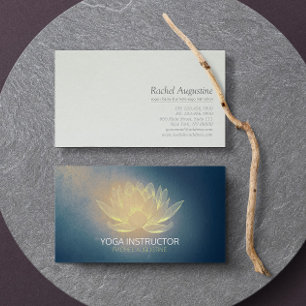Carte De Visite Professeur de Yoga Grunge Bleu et Lotus Doré Lumin
