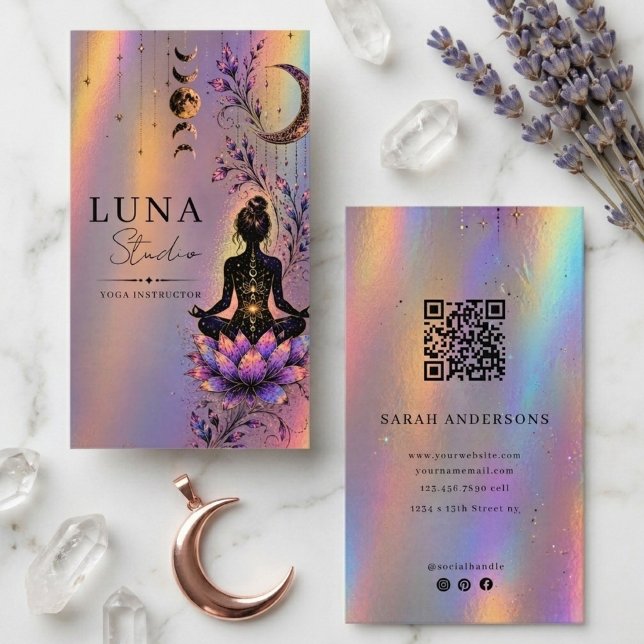Carte De Visite Professeur de Yoga Holographique Luxe (Créateur téléchargé)