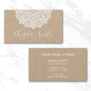 Carte De Visite Professeur de Yoga Mandala Floral Blanc Naturel